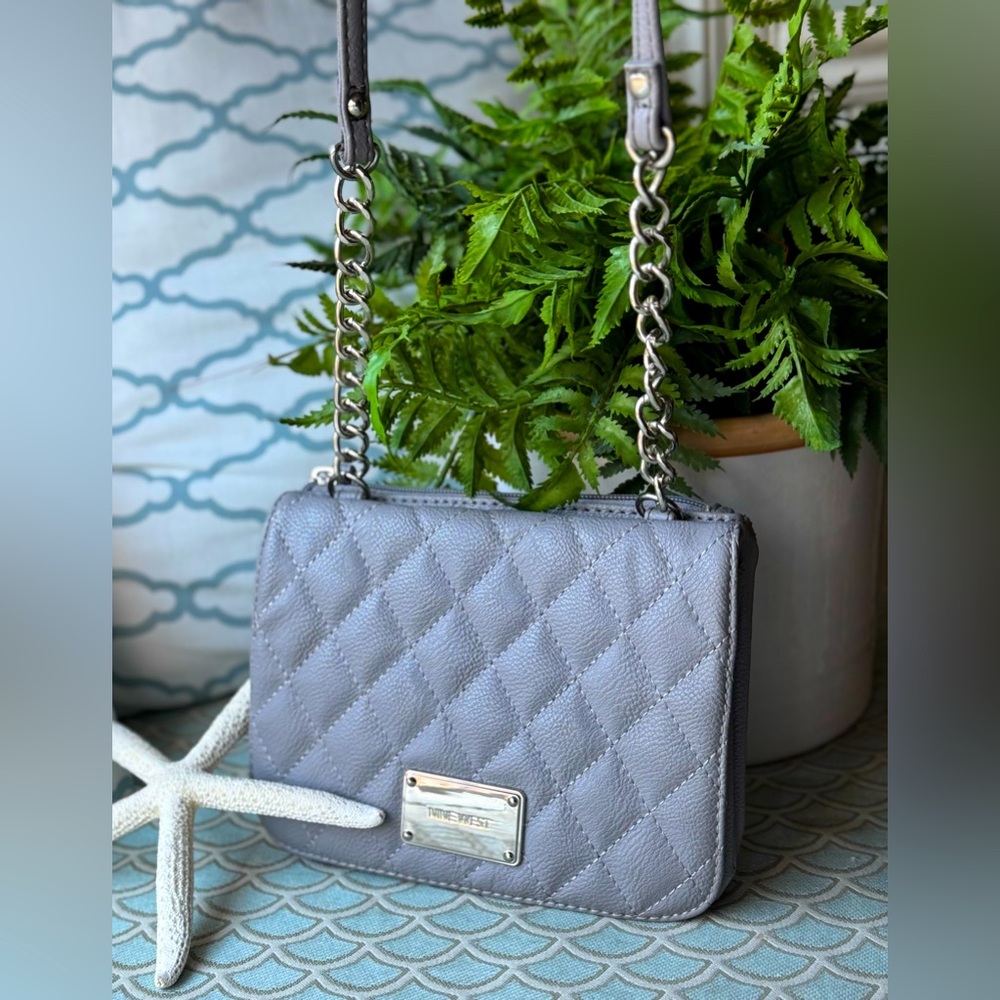 Nine West Faux Leather Quilted Crossbody Shoulder Bag with Chain Strap